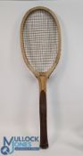 c1924 F H Ayres SND wooden Lawn Tennis Racket, a Stanley Norwood Doust racket with patent