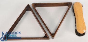 Two vintage Snooker/Billiard/Pool Table Triangles and a Snooker/Billiard/Pool Table brush