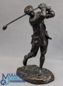 Hal Ludlow Harry Vardon Golf Bronze Statue Figure c1920, in full swing - size #13cm tall
