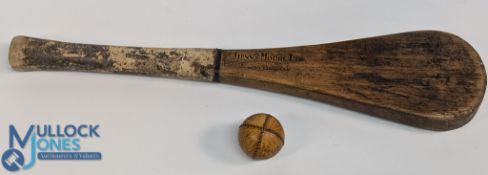 c1890 Gunn & Moore Fives Bat and leather Fives Ball, with original leather hand grip and embossed