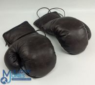 Vintage pair of leather Boxing Gloves, brown leather with leather laces - looking unused - adults