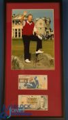 2x Royal Bank of Scotland Jack Nicklas £5 banknotes with signed colour photograph, well framed and