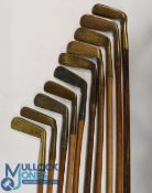 10x Assorted brass blade putters incl a Gem, straight blade stamped Gray and Son Cambridge, Edco