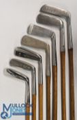 7x Antique and modern varying style putters incl Smith's wing toe model for Haskins of Hoylake,