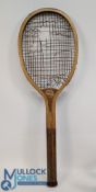 c1900 F H Ayres Handicap wooden Lawn Tennis Racket 13oz, with leather butt cap and Ayres Maltese's