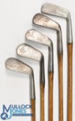 5x Robert Forgan St Andrews golf clubs to incl 4x irons such as a mashie, deep faced mashie
