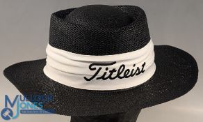 Titleist Straw Hat, made in the USA Unihat - black with white band given to professional golfer Gary