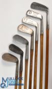7x Various golf irons to incl Spalding 'Kro-Flite' pat 1927 Sweetspot niblick with 8 to the sole and