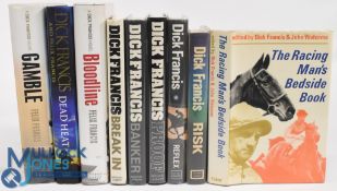 9x hardback Dick Francis Books - The Racing Man's Bedside Book 1969, Risk 1978, Reflex 1980, Proof