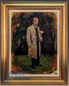 Campbell, Craig Golf Artist: Samuel Ryder with Ryder Cup Trophy: a fine oil on board, painted in
