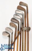 9x Assorted irons to incl J Hardman of The Wirral small head niblick, small head mashie niblick,