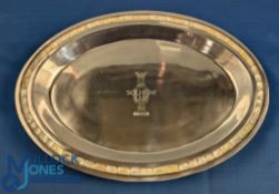 Fine Solheim Cup large oval silver plated/pewter serving plate with inlaid mother o'pearl - the