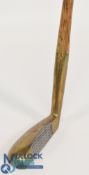 Brass head mallet putter in the Brown Vardon style with a central metal face insert stamped