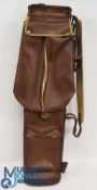 Vintage faux leather Golf Bag in brown finish, with shaft tubes, shoulder strap and handle, signs of
