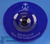 Rare 2013 PGA Cup Slaley Hall stunning and imposing presentation heavy blue glass fuit bowl engraved
