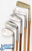 5x Matching A. Tooley and Sons of London Golf clubs to incl 4x stainless irons, no 2 iron, mashie,