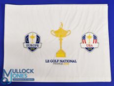 2018 Ryder Cup Souvenir embroidered Pin Flag - featuring Ryder Cup Trophy to the centre with both