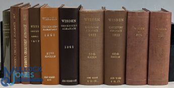 Wisden Cricketers Almanacks - a run from 1916-1926, to include 1916, ten rebound editions in good