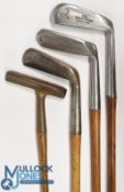 4x Assorted putters to incl a Walter Hagen straight round back blade with greenheart shaft and