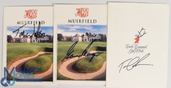 Collection of 3x Open Golf Champions individually signed score cards for Muirfield and Loch Lomond