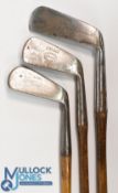 3x Wm Park maker of Musselburgh golf clubs to incl' 2x mid irons both stamped L to the blade, and an