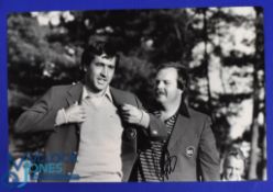 Seve Ballesteros 1983 US Masters Champion b&w press photograph signed by Craig Stadler - showing