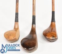 3x Small head socket neck woods incl a D Adams spoon in stained beechwood, light stained Stuart Gray