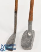 2x Interesting putters a Brown Vardon metal mallet head with dropped toe t/w a Schenectady styled
