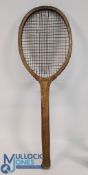 c1920 Wonder Fantail wooden Tennis Racket, 13oz unknown maker, with double centre strings, F-G