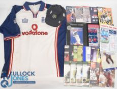 Cricket - England Shirt Size XL, a Hampshire Cap, International and County programmes (c30), badges,