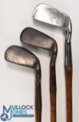 3x Smith's Patent anti shank irons incls 2x mashies and a niblick, Anderson of St Andrews and W