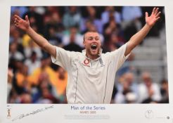 A 2005 Andrew Flintoff signed limited edition (329/591) Ashes Man of the Series print with COA