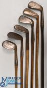6x JH Taylor autograph golf irons to incl 2x small head niblicks, another stamped L to the blade, 2x
