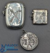 Collection of Golfing Vesta Cases (3) all marked 925 sterling silver, with good golfing embossed
