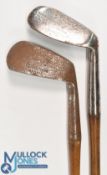 2x Ridge faced irons including a 'Backspin' mashie, c/w full length leather grip t/w a 'The