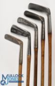 5x Various metal headed putters to incl Auchterlonie prism putter, wide flanged sole showing the