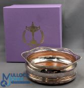 2007 PGA Cup silverplated Wine Bottle Coaster, engraved 2007 PGA Cup, with turned wooden base - made