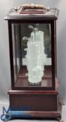 Glass Model Golf Bag and Clubs inside a wooden display case, 4 glass handmade clubs inside. Size