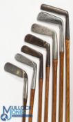 Selection of 7x Interesting putters to incl heavy musselback straight blade stamped Hole me, Daisy