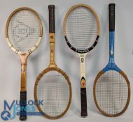 A collection of assorted picture signature endorsed wooden Tennis Rackets: a good selection to
