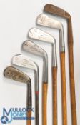 6x Assorted irons to incl J Bremner mussel back jigger, J B Halley cross sword mid-iron, 4x L