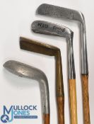 4x Various styled putters to incl Pedersen round mallet head putter with two deep circular holes