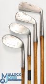 4x Matching Sheffield stainless irons to incl a mashie niblick stamped 8A, niblick stamped 9A,