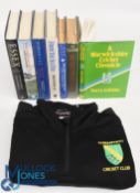 A Perranporth Cricket Club Jumper, size XL and seven hardback Cricket History Books - A Warwickshire