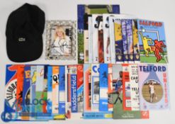 A Lacoste Cap, a framed signed Bonnie Tyler photo and thirty-four football programmes including