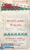 Rare 1914 Wales v Scotland Pre-WW1 Rugby Programme: Wonderful opportunity to obtain this seldom-