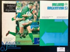1973, 1990 & 1999 Ireland v Argentina Rugby Programmes (3): Trio of Puma visits to Dublin over 15