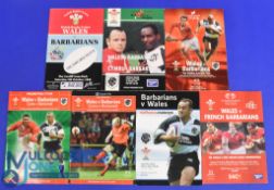 1990-2004 Wales v Barbarian XVs Rugby Programmes (7): Issues from 1990, 96, 01, 02, 03, 04 (Bristol)