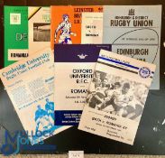 1972, 80, 81, 90 & 94 Romania in UK etc Rugby Programmes (8): v Devon 1972, Leicester & Leinster