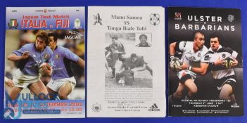 Unusual Programme Trio (3): Ulster v Barbarians 2017; Samoa v Tonga RWC Qual, 28/06/2002; Italy v